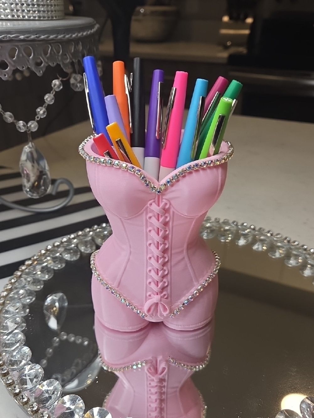 Pink Corset Planter with Rhinestone Trim - Picture 3 of 4